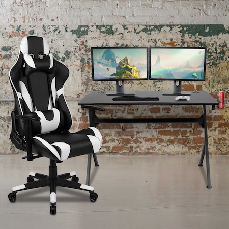 Flash Furniture Black Gaming Desk-Cup Holder/Reclining Chair Set BLN-X20D1904-BK-GG